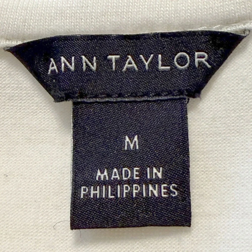 Ann Taylor Ivory Cream Tie Front Knot Long Sleeve Crew Neck Top M Preppy 102-71